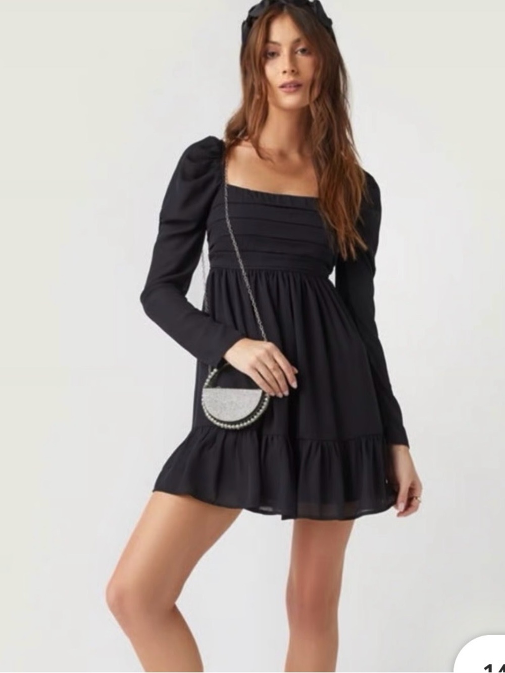 Abercrombie & Fitch Black Long-Sleeve Square-Neck Mini baby doll Dress
